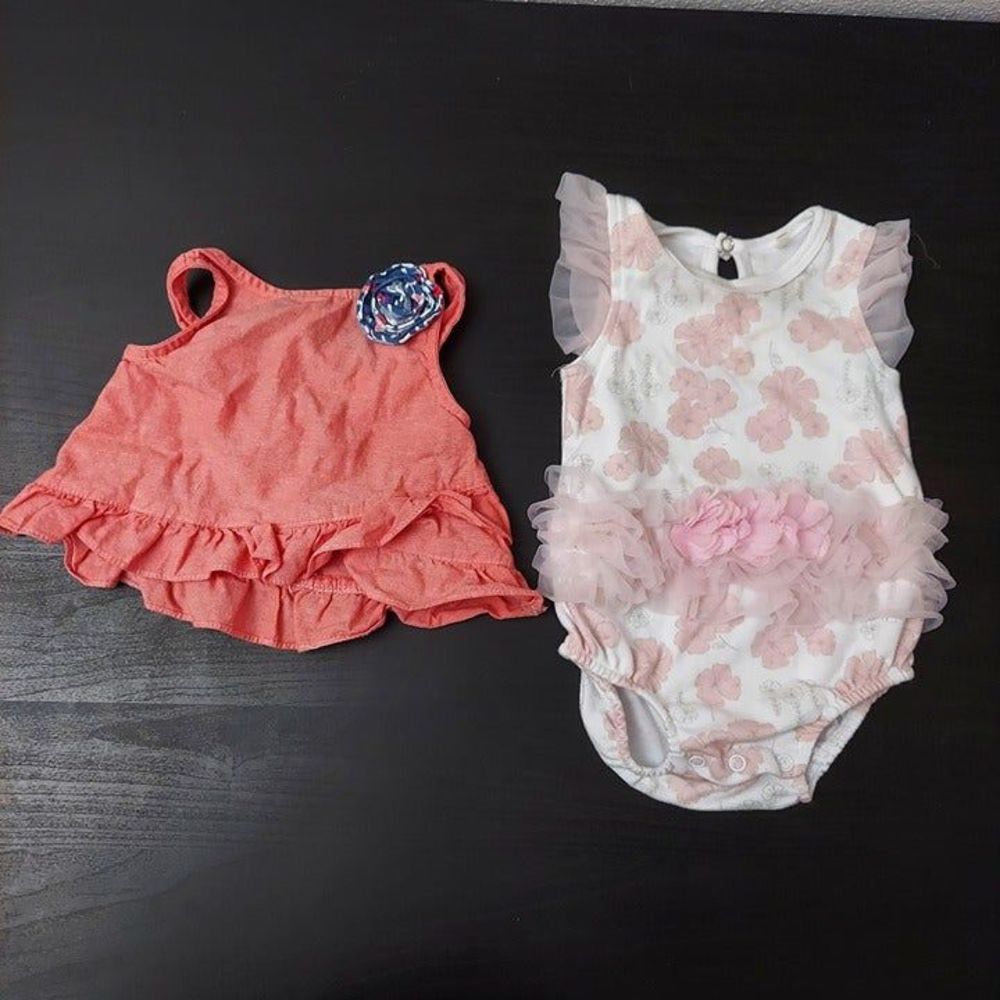 Lot 2 of Baby Girl Outfit 3-6 Months Kyle & Deena Ruffle Dress Pink Peach Flower